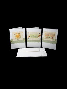 3 Handmade Happy Thanksgiving Card Set with Beige and Green Embellishments